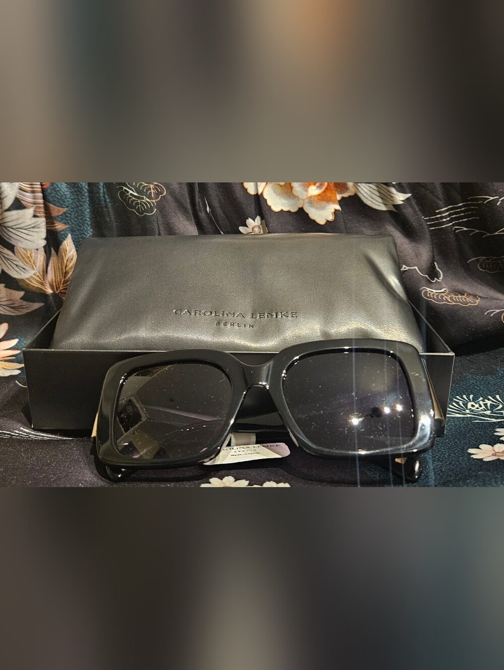 Carolina Lemke Black Oversized Square Women's Sunglasses - Bold UV Protection
